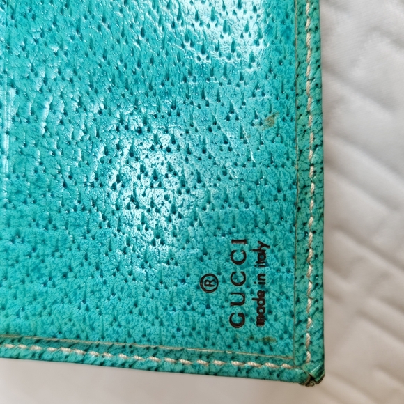 GUCCI Monogram Piston Lock Compact Wallet Turquoise w/COA - Picture 11 of 12